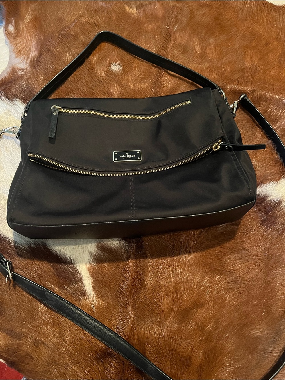 kate spade Black Nylon Shoulder Bag with Gold Hardware and Zip Front